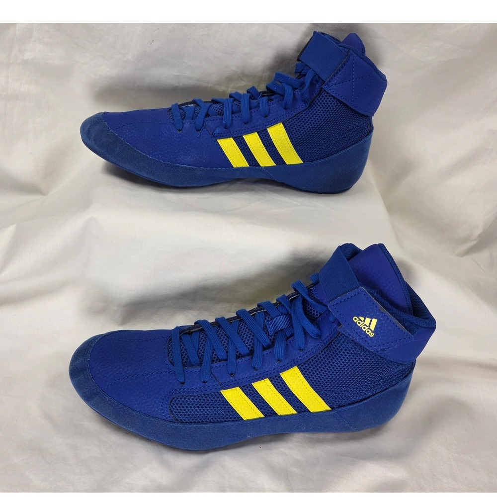 Adidas Blue Yellow Wrestling Shoes Men's Size 9 Sport High Ankle Low Profile EUC